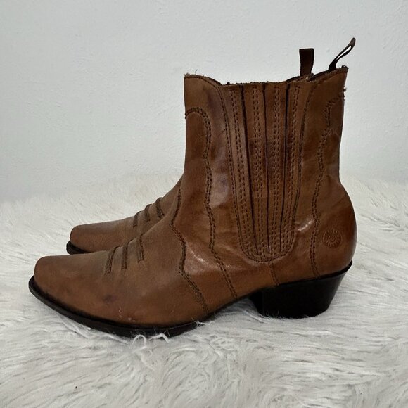 Earth Spirit Pansy Size 7 Brown Leather Western Ankle Boots Booties Distressed - Picture 2 of 9